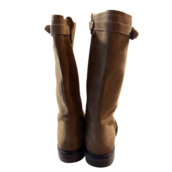 Lands End Women's Tan Suede Knee-High Boots Adjustable Buckle Size 9 - Picture 2 of 7